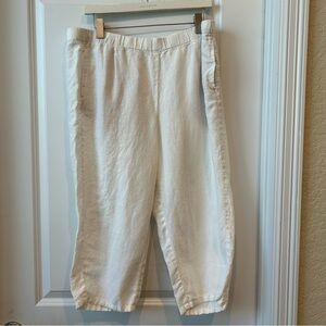 J.  Jill Love Linen White 100% Linen Elastic Waist Pants Sz L Petite Pockets